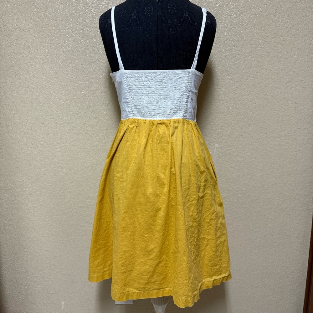 Anthropologie Maeve Vappu Dress in White & Mustard Yellow Retro Summer Dress 8 - Picture 2 of 5
